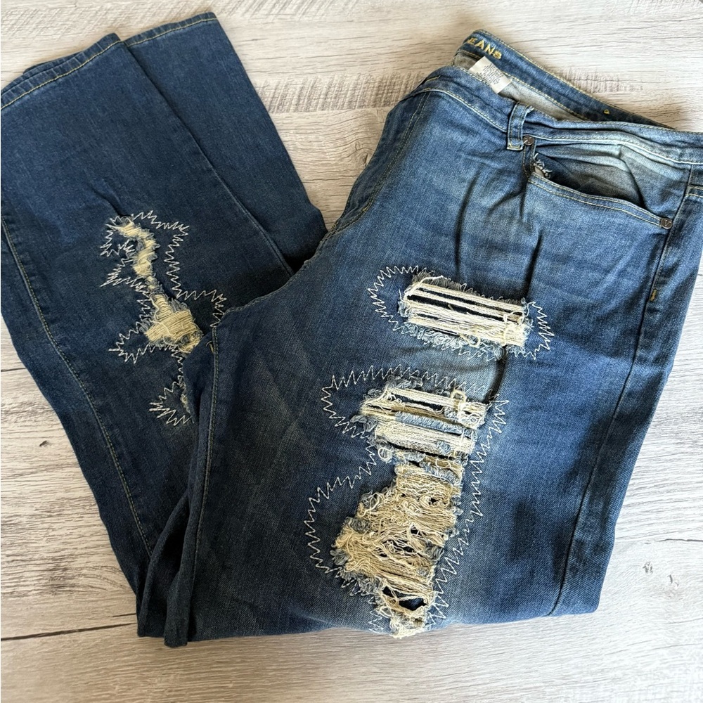 VIP Plus Size Super Distressed Jeans W Stitching  Straight Leg 22W Grunge Y2K